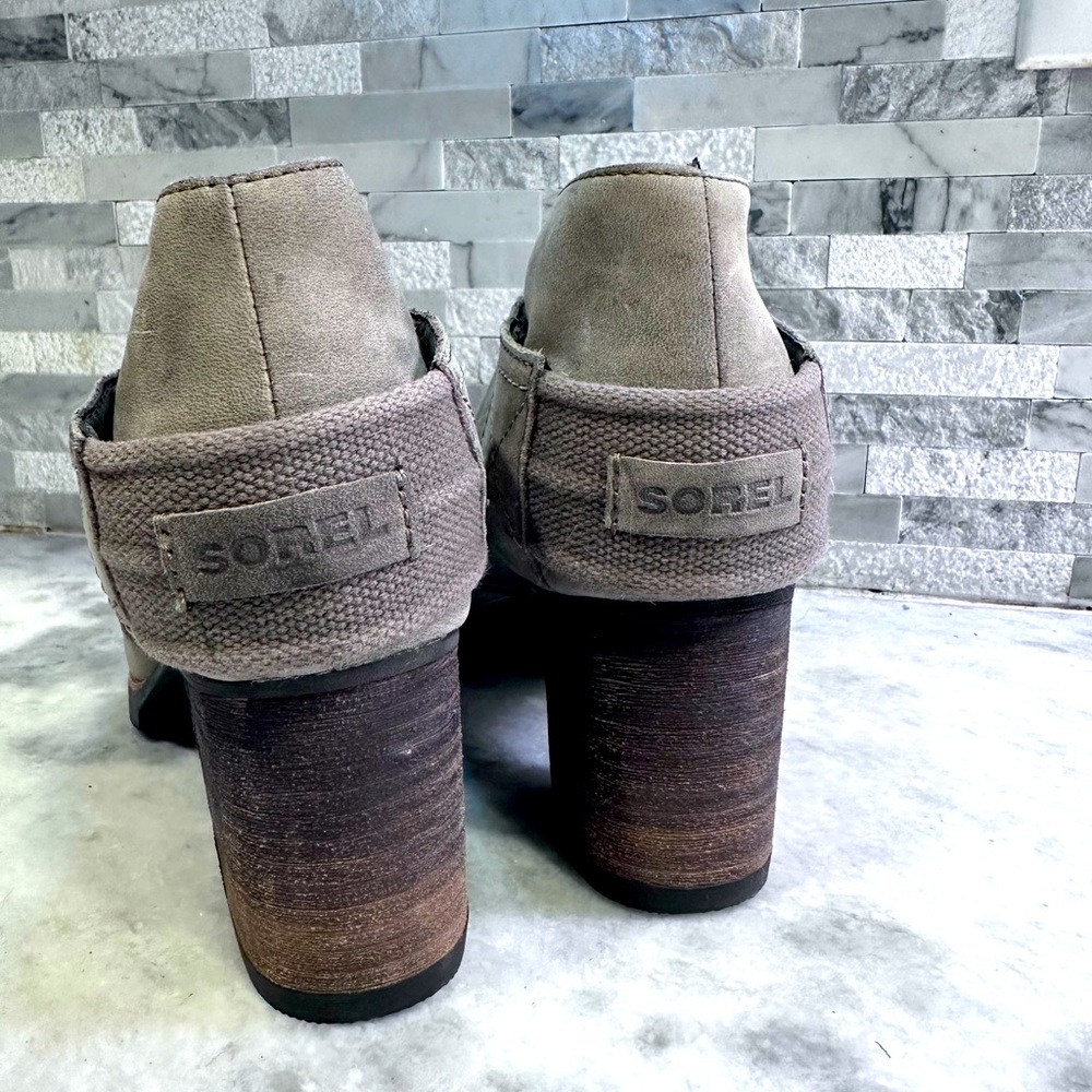 Sorel Addington Boots Womens 10 Olive Nubuck Leather Block Heel Lug Bootie